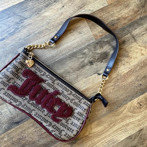 Juicy Couture Brown Monogram BAGUETTE Shoulder Bag Y2K GIRLY GLAM COQUETTE - Picture 11 of 11